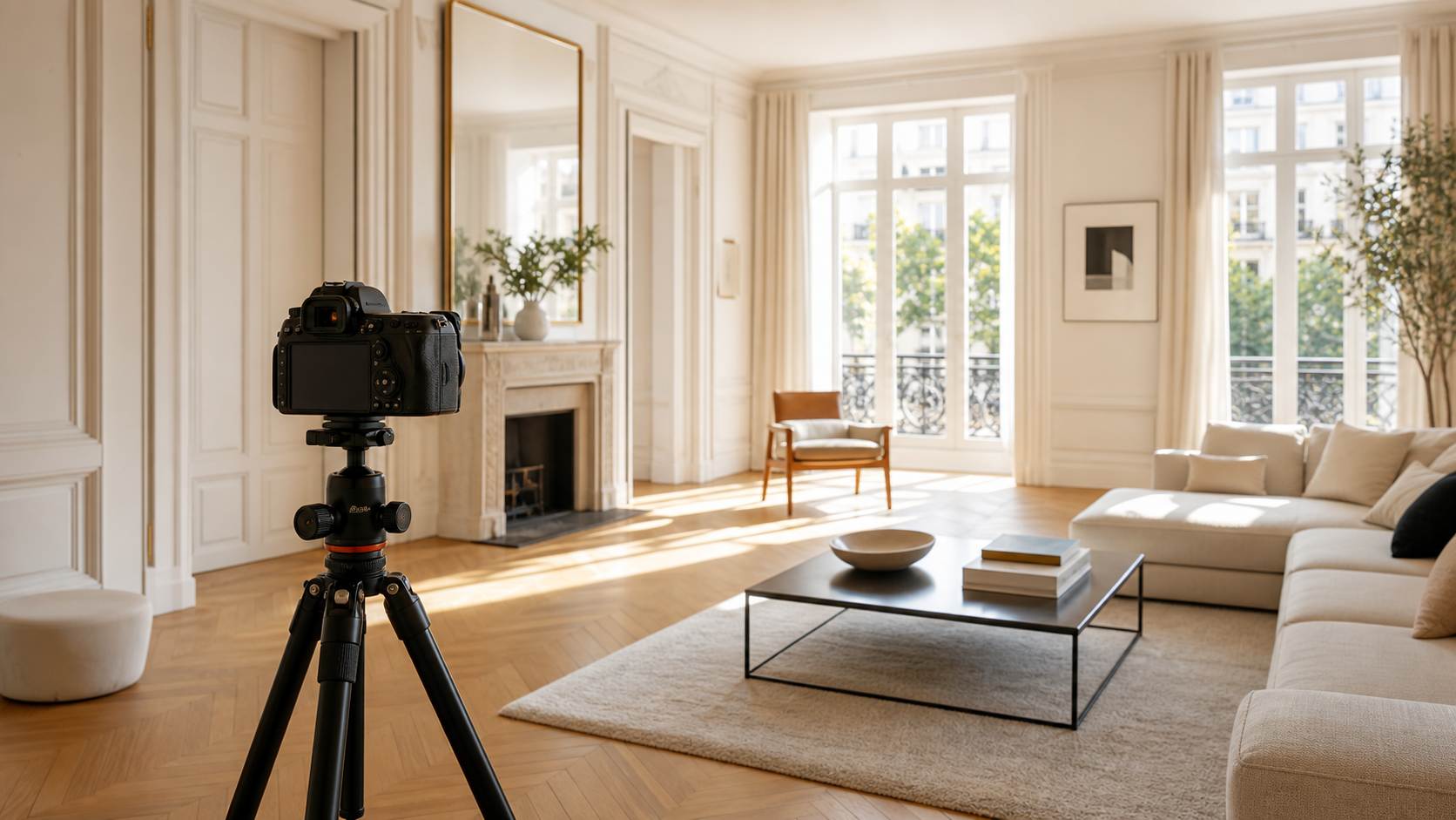 Reportage photo immobilier grand angle d'un intérieur lumineux